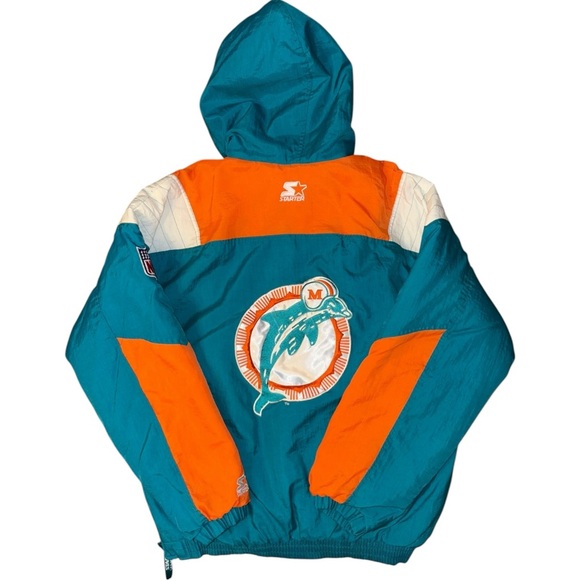 Vintage 90s NFL Pro Line Miami Dolphins Quarter Zip Puffer Parka Jacket  Size L - Picture 5 of 16